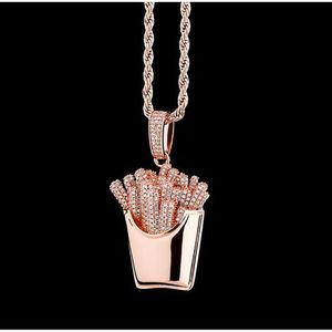 Collier avec pendentif en forme de puces glacées, avec chaîne en corde de 24 pouces, plaqué or 14 carats, cuivre, zircone cubique, couleur or rose, livraison directe