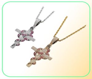 Iced Out Colorful with Cross Pendant Tennis Chain Collier Gold Color Cumbic Zirconia Men Hip Hopjewelry5001803