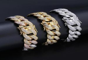 Iced Out Cuban Link Bracelet Luxury Designer Bijoux Men Bracelets Hip Hop Bling Diamond Bangle Rapper Love Chain Gold Silver Acce2683283