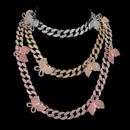 Iced Out Coubain Link Chain Butterfly Choker Collier Mens pour femmes Colliers Hip Hop Silver Hop
