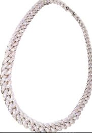 24 inch Iced Out Cuban Link Cubic Zirconia Silver-Tuled 5A Hip Hop Strong 14mm zware Setting Steek overstroomde hoogwaardige kettingen Duurzame ijsketting White Music Dance