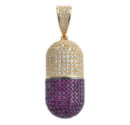 Collier pendentif en Zircon cubique glacé pour hommes et femmes, peut ouvrir des Capsules de pilules, Hip Hop, détachable, 5221801