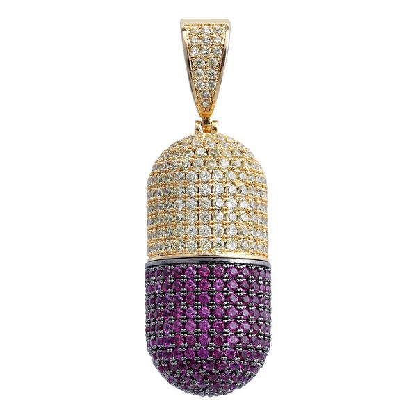 Collier pendentif en Zircon cubique glacé pour hommes et femmes, peut ouvrir des Capsules de pilules, Hip Hop, détachable, 237C