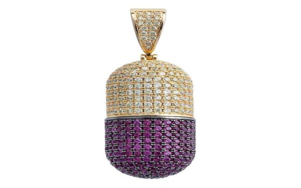 Collier pendentif en Zircon cubique glacé pour hommes et femmes, peut ouvrir des Capsules de pilules, Hip Hop, détachable, 281v36064523547389