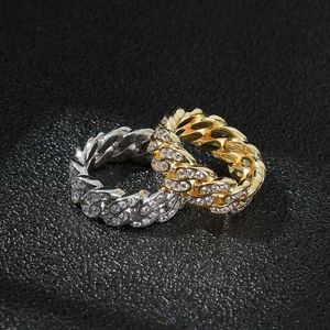 Iced Out Cubic Zirconia Cuban Ring Men Women Gold Ploated Miami Link Chain CZ Diamonds Finger