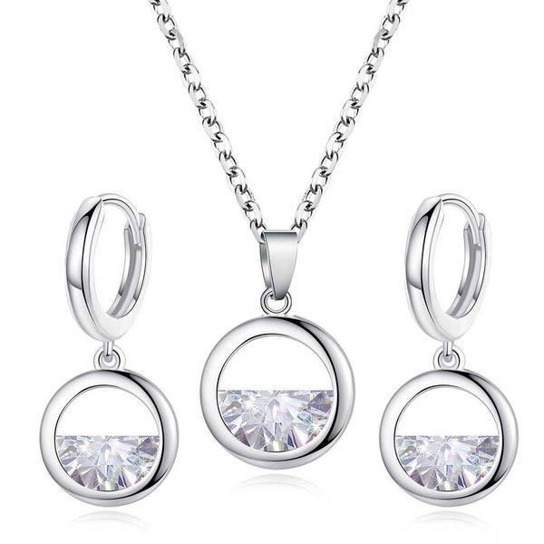 Iced Out Zircon Cubique Zircon Creux Frais Vibrant Pur Collier Boucles D'oreilles Match Simple Demi Rond Boucle D'oreille Or Blanc Esthétique Pendentif Bijoux Pour Les Femmes En Gros