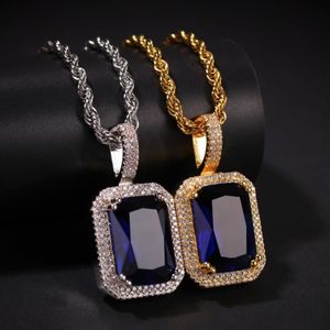 Iced Out Zirconia Ketting Hanger Roze Blauw Groen Rood Vierkant Ruby Hanger Ketting Voor Mannen Hip Hop Jewelry218V