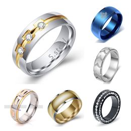 Bague ronde en titane et acier inoxydable avec zircone cubique glacée, bagues dorées en cristal scintillant pour hommes et femmes, Hip Hop Punk Rock, cadeau d'anniversaire, vente en gros de bijoux