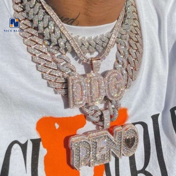 Colgantes de letras personalizados Iced Out, joyería de moissanita Sier Vvs con colgante para nombre inicial de moda Hip Hop