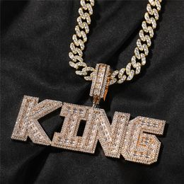 Iced Out Aangepaste Naam Baguette Zirkoon Letters Hanger Goud Zilver Kleur Nacklace voor Mannen Vrouwen Ketting Met 24 inch Touw ketting