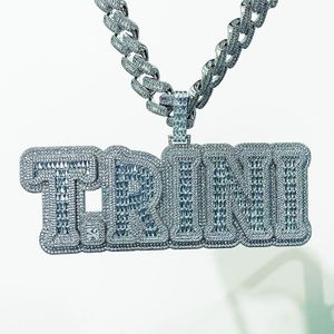 Iced Out Custom Naam Baguette Zirkoon Letters Hanger Big Size Goud Zilver Kleur Nacklace voor Mannen Hip Hop Jewelry2189