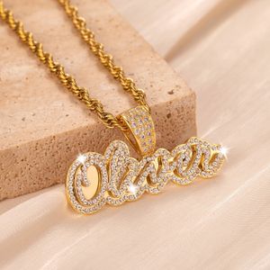 Iced Out Aangepaste Naam Ketting Dubbellaags Gepersonaliseerde Diamanten Letter Hanger Roestvrij Staal Gouden Ketting Naambord Sieraden Cadeau 240106