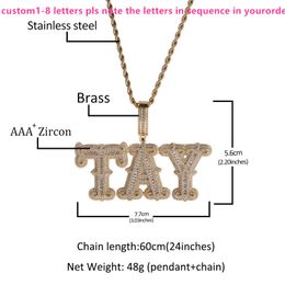 Collier avec pendentif avec nom personnalisé glacé pour hommes et femmes, réglage de griffes, lettres en Zircon CZ, bijoux Hip Hop, chaîne en acier inoxydable de 24 pouces