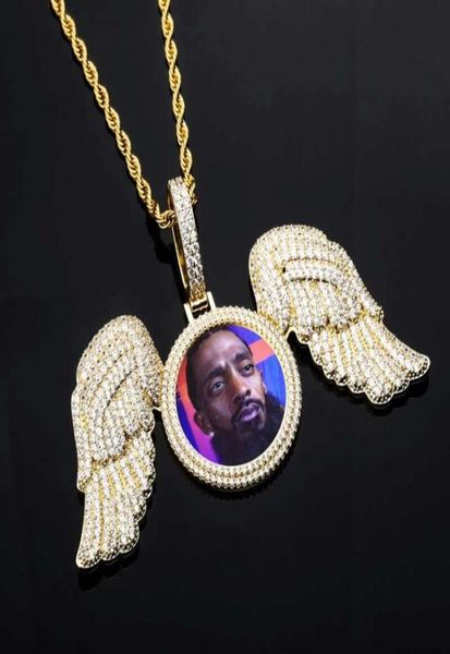 glacé personnalisé image angle aile grand pendentif collier pour hommes femmes hip hop luxe designer bling diamant personnalisé po penda1418602