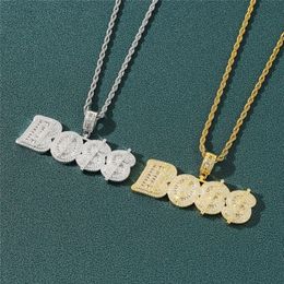 Collier avec pendentif lettre BOSS en diamant CZ glacé, plaqué or et argent, bijoux Hip Hop pour hommes, cadeau 339R