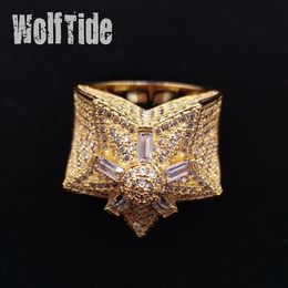 Iced Out CZ Hip Hop Pentagram Star Mens Ring Band New Persumized Top Quality Cumbic Zirconia Gold Full Diamond Street Rapper Fing213S