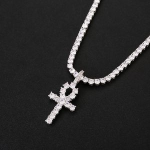 Cello de colgante Cross Collace Cz Key of Life de Egipto 4 mm de cadena de tenis SGold Silver para hombres Joyas de hiphop292a