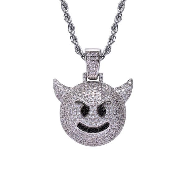 Collares colgantes Iced Out Demon Collar con cadena de cuerda de 3 mm Oro Plata Color Bling CZ Hip Hop Rock Joyería para mujeres Niños