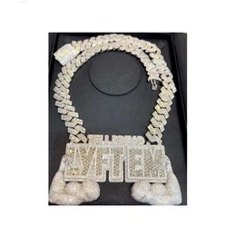 Collier en diamant glacé Miami personnalisé pour hommes, 18k, solide, blanc, or massif, cristal, bijoux, chaîne à maillons cubains de 20mm