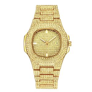 Iced Diamond Quartz gouden hiphop met micropave CZ staalwitkijkklok Relogio0rjd