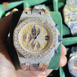 Iced out diamanten horloge voor heren Hiphop moissanite sieraden Luxe datumhorloge, handgemaakt mechanisch lederen horloge
