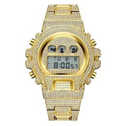 Iced Out Diamond Horloge Mannen Luxe LED Digitale Heren Horloges Waterdichte Sport Horloge Man Mode 18 K Goud Staal Mannelijke Klok Wris281q