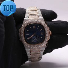 Iced Out Diamond Watch roestvrijstalen heren hiphop bustdown VVS Moissanite horloge