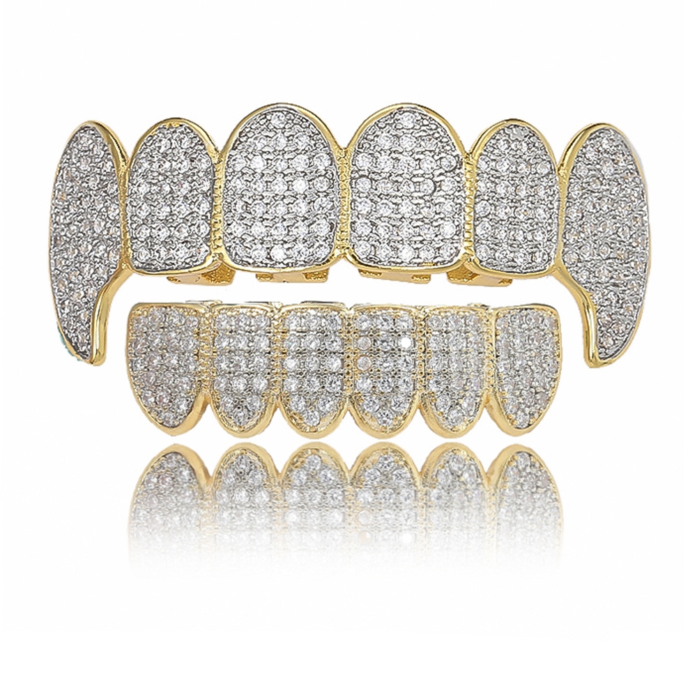 Or Brillant ICED OUT Dents Grillz Strass TopBottom Grills Set Bijoux Hip Hop