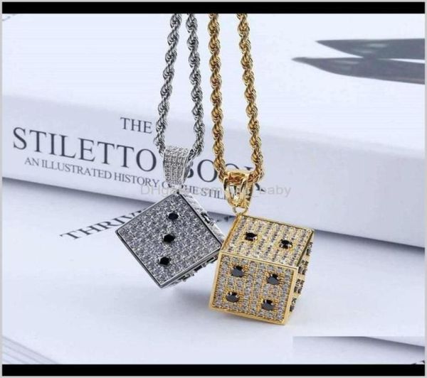 Iced Out Dice for Men Women Women Designer Luxury Mens Bling Diamond Cube Pendants Gold Silver Zircon Bijoux Love B2en Colliers W69MS14867543