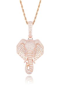 Iced Out Elephant Pendant Colliers For Men Luxury Designer Mens Bling Diamond Animal Pendants Gold Silver Rose Gold Chain Collac2761723