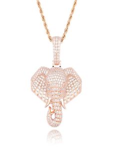 Iced Out Elephant Pendant Colliers For Men Luxury Designer Mens Bling Diamond Animal Pendants Gold Silver Rose Gold Chain Collac5432532