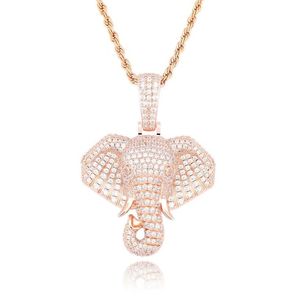 Iced Out Olifant hanglagers kettingen voor mannen luxe ontwerper heren bling diamant dierenhangers goud zilveren rozeketen ketting jood 247J