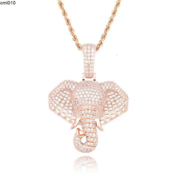 Iced Out Elephant Pendant Colliers For Men Luxury Designer Mens Bling Diamond Animal Pendants Gold Silver Rose Chain Collier 7HUJ