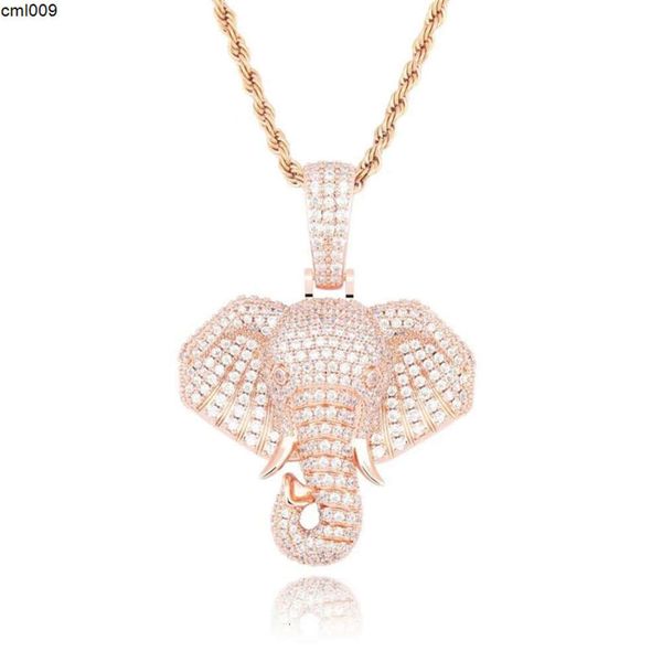 Colliers de pendentif éléphant glacé pour hommes Designer de luxe pour hommes Bling Diamond Pendants Animal Gold Silver Rose Chain Collier