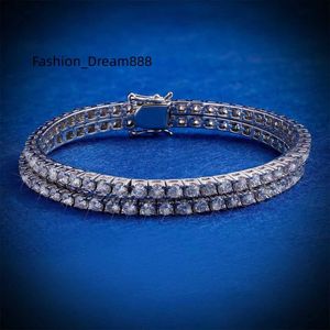 Iced Out Fashion Argent sterling 925 2 rangées D Couleur VVS Moissanite Bracelet chaîne de tennis personnalisé pour homme