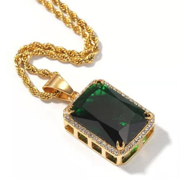 Iced Out Gemstone Pendant Colliers pour hommes Designer de luxe Colorful Gem Pendants Gold Silver en acier inoxydable et bijoux de chaîne cubaine 8307956