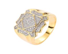 Iced Out Geometric Micro Zircon Inclay Rings for Men Hip Hop Bling Diamond Ring Gold Silver Wedding Ring4431079
