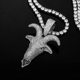 Iced Out Goat Pendant Collier Fashion Mens Hip Hop Silver Colliers