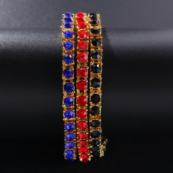 Bracelet chaîne en or glacé pour hommes mode Hip Hop diamant Bracelets de Tennis bijoux simple rangée Bracelet strass noir