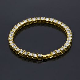 Bracelet en chaîne en or glacée pour hommes Hip Hop Damond Tennis Jewelry Bracelets en strass à ligne unique 8inch
