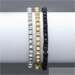 Bracelet chaîne en or glacé pour hommes, bijoux Hip Hop Damond Tennis, Bracelets en strass à une rangée, 8 pouces, livraison directe Dhqd6
