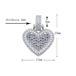 Iced Out Gold Silver Rose Heart Pendant Pavimentado 5A Cubic Zircon Stone con cadena de caja para mujer Lady Wedding Party Jewelry Drop Ship