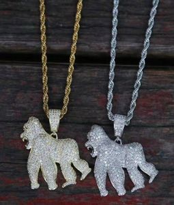 Iced Out Gorilla Hanger Kettingen Voor Mannen Vrouwen Luxe Designer Bling Diamond Animal Hangers Goud Zilver Zwarte Ketting Je4028976