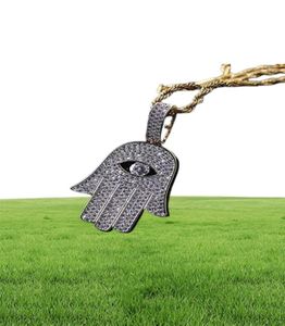 Iced Out Hamsa Pendant Collier For Men Luxury Designer Mens Bling Diamond Hand of Fatima Pendants Hip Hop 18K Gold plaqué Lucky J1227977