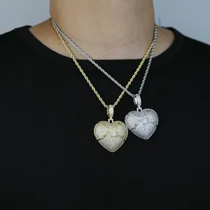 Pendentif de serrure de coeur glacé pavé 5A cz pierre plaqué or argent pour femmes hommes styles punk hip hop bijoux en gros