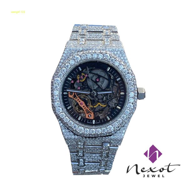 Montre glacée de haute qualité en or Sier, montre-bracelet originale Hip Hop pour hommes, diamant Moissanite