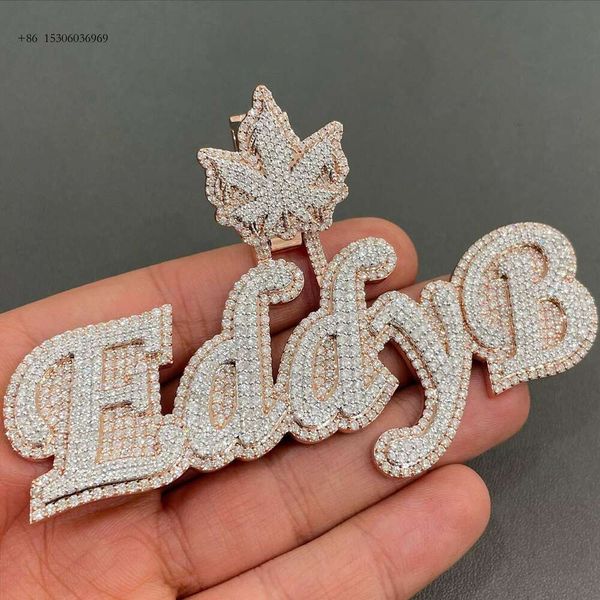 Colgante con dije de Hip Hop helado, joyería de moissanita VVS, colgantes de letras personalizados chapados en oro de 18 quilates para hombres