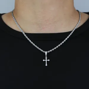 Collier pendentif crossant iced Hip Hop avec collier de chaîne de corde Iced Out bling cz pavé rock cool hommes femmes