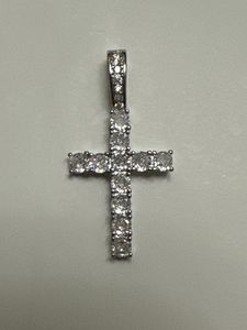 Pendentif croix Hip Hop glacé populaire, zircone cubique solide, plaqué argent brillant, boucle de collier de 10mm, diamètre de 4mm, blanc incolore, buste vers le bas, bijoux de haute qualité
