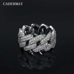 Iced Out Hip Hop Cubaanse Link Ring Vergulde 925 Sterling Zilver Vvs Moissanite Diamond Finger Band voor Man